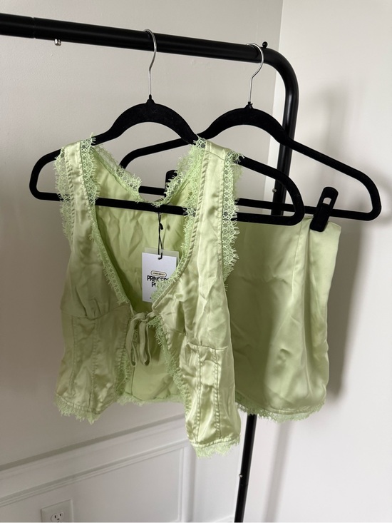 Princess Polly Dresses & Skirts - Princess Polly Light Green Satin Lace Trim Set